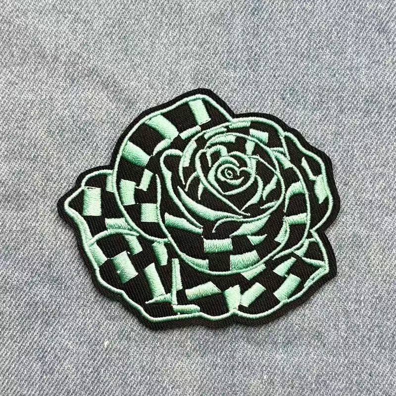 “Green Rose Embroidered Patch | DIY Iron-On Patch for T-Shirts, Backpacks, Jackets & More Custom Accessories”