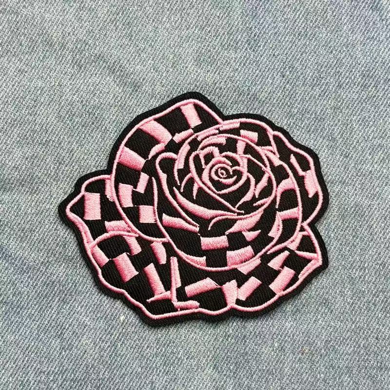 “Pink Rose Embroidered Patch | DIY Iron-On Patch for T-Shirts, Backpacks, Jackets & More”